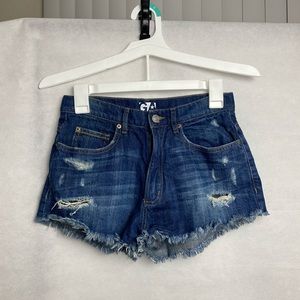 Garage Blue Denim Ripped Shorts